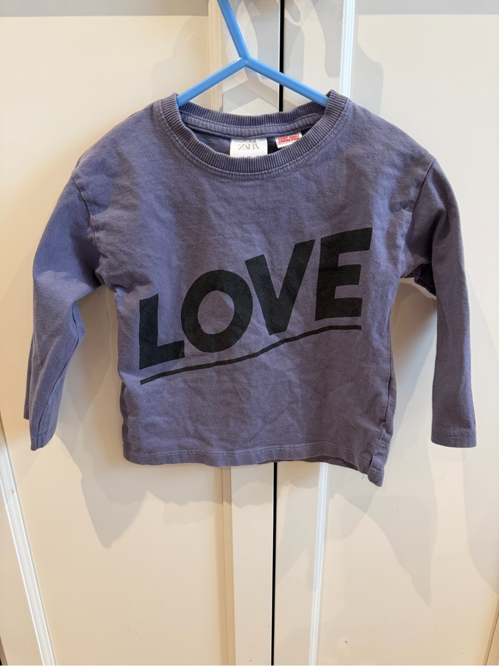 Zara 12-18m Kids Long-Sleeve 'LOVE' Tee in Dusty Purple